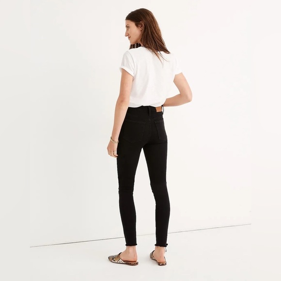Madewell 10” High Rise Button Fly Jeggings Blown Out Knees 31P Black - Picture 2 of 16